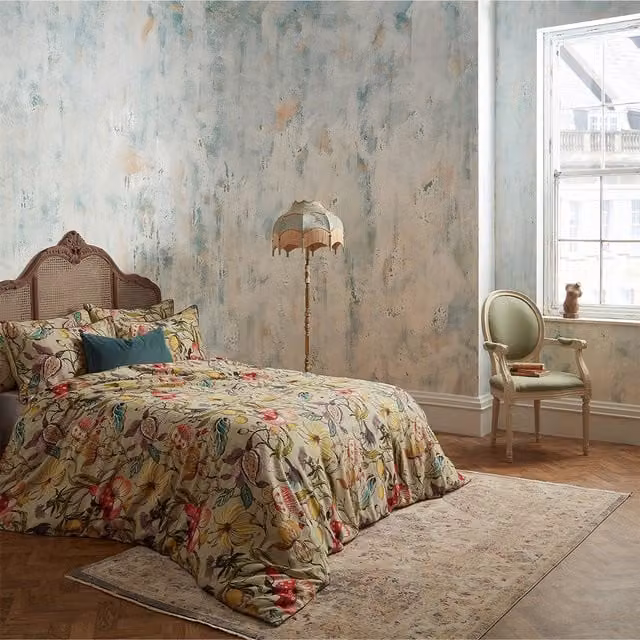 Edinburgh Weavers Morton Floral Premium Cotton Mako Satin Duvet Cover Set, Multicolour/Yellow, 200 x 220 cm