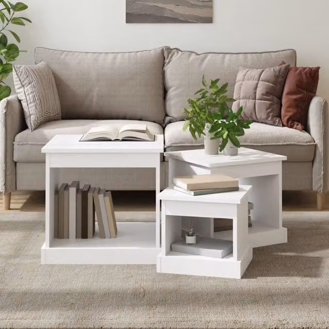 Berkfield Home Nesting Tables, 3 Piece Set in White Engineered Wood – 1