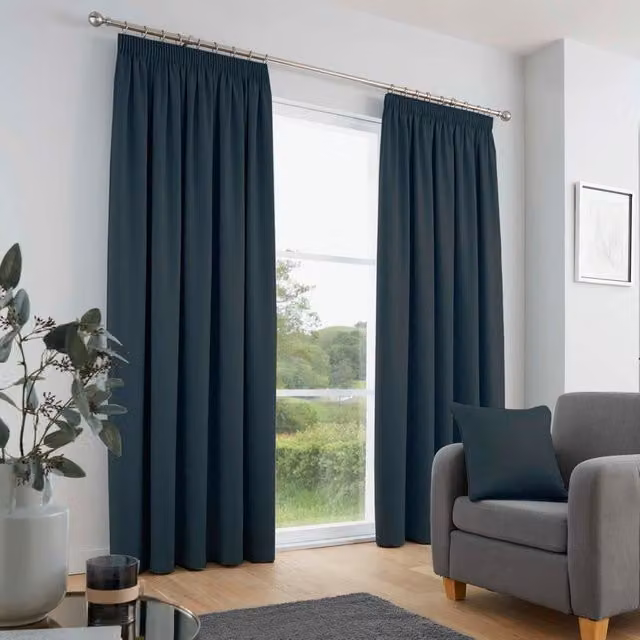 Terrys Fusion Galaxy Navy Blue Dimout Pencil Pleat Ready Made Curtains