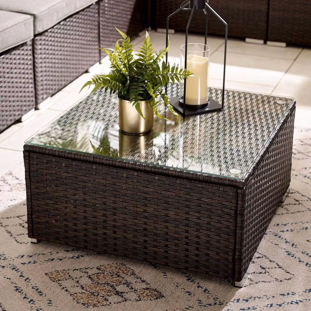 FurnitureboxUK Orlando 10 Seat Modular Outdoor Garden Rattan Sofa in Brown with Upholstered Cushions and Coffee Table – 5
