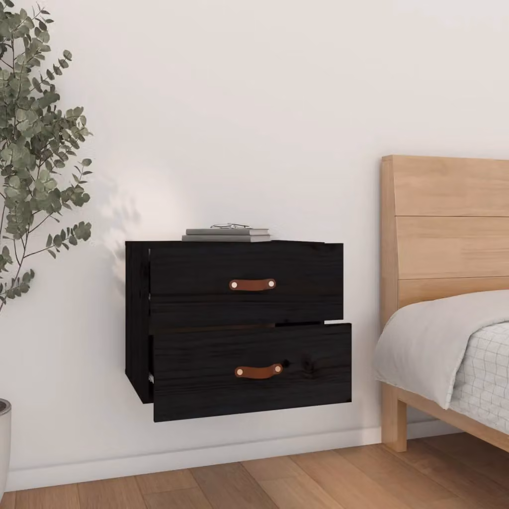 Berkfield Home Set of 2 Wall-mounted Bedside Cabinets in Black, W: 50 cm, D: 36 cm, H: 40 cm – 3