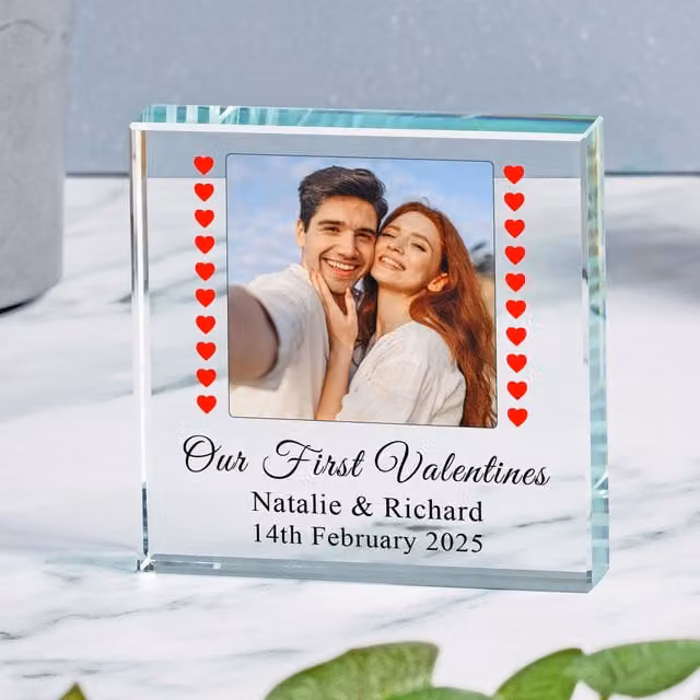 Uniqueful Personalised First Valentines Glass Token for Couples in Transparent and Beige