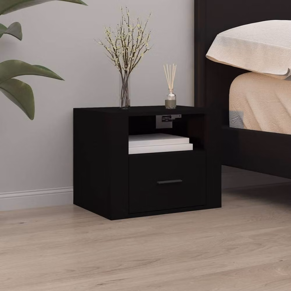 Berkfield Home Wall-mounted Bedside Cabinet, Black, W: 50 cm, D: 36 cm, H: 40 cm – 2
