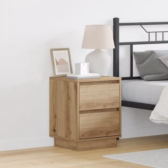 Berkfield Home Set of 2 Artisan Oak Bedside Cabinets with LED Lights and Soft Close Drawers, Brown, W: 39 cm, D: 34.5 cm, H: 50 cm – 1