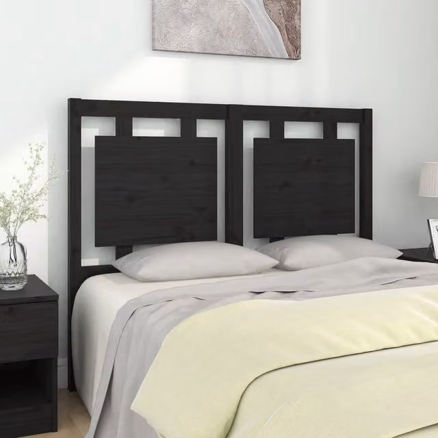 Berkfield Home Black Rustic Solid Pine Wood Bed Headboard W/D/H: 125.5 x 4 x 100 cm
