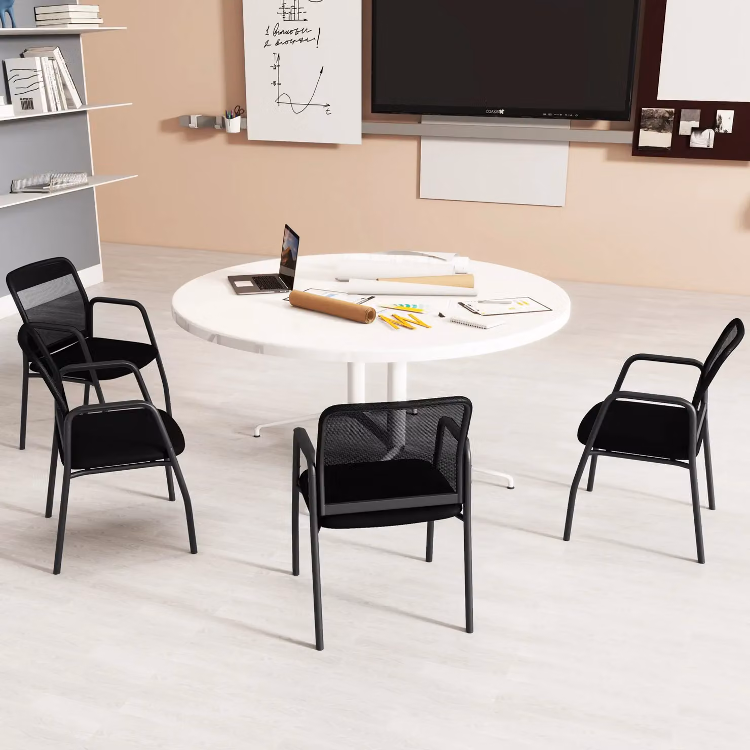 Costway Set of 2 Black Mesh Office Guest Chairs with Cushioned Fabric Seats and Armrests – 5