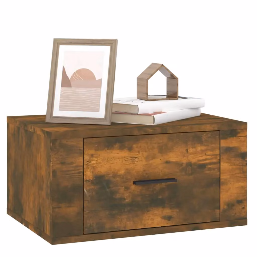 Berkfield Home Set of 2 Wall-mounted Bedside Cabinets in Smoked Oak Brown, W: 50 cm, D: 36 cm, H: 25 cm – 4