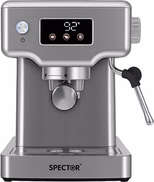 Spector Ultra Espresso Machine in Silver with LCD Touch Display, 20 Bar Pressure, Milk Frother and Removable Water Tank – 9
