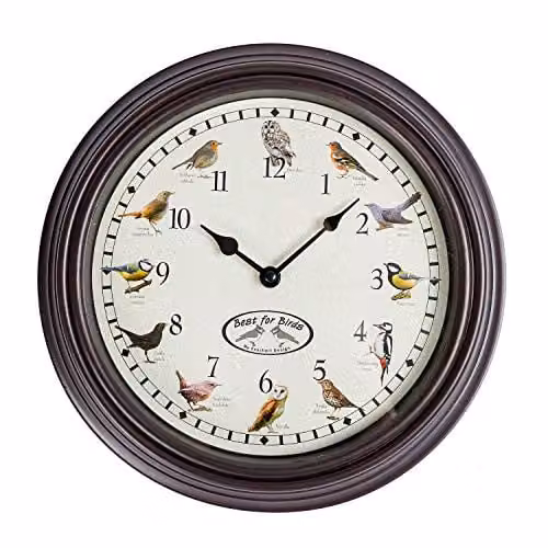HOMESCAPES Singing Bird Song Quartz Wall Clock, Multicolour, Diameter: 30 cm