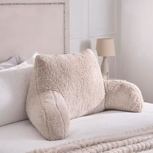 OHS Teddy Fleece Wedge Reading Cushion with Lumbar Support in Beige