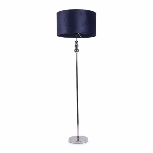 ValueLights Marissa Chrome Stacked Ball Floor Lamp with Navy Blue Velvet Drum Shade – 1