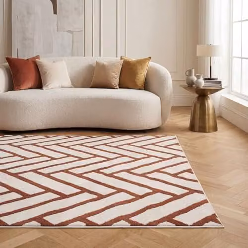 THE RUGS Loft Collection Modern Textured Living Room Rug in Chevron Terra, W: 80 cm, L: 300 cm – 2