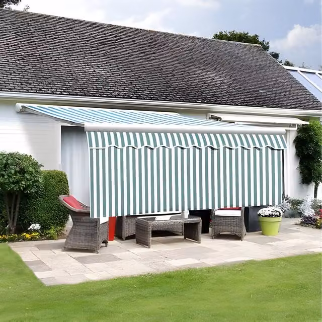 Primrose Green and White Striped Awning Valance with 1m Dropdown, Width: 350 cm