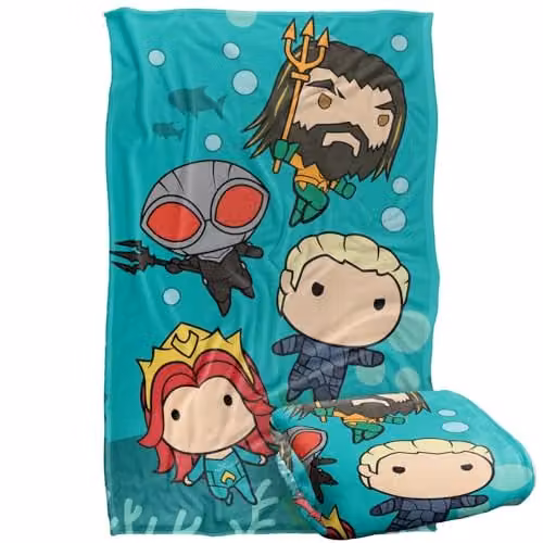 LOGOVISION Aquaman and the Lost Kingdom Chibi Action Super Soft Fleece Throw Blanket, Multicolour, W: 91 cm, D: 147 cm – 1