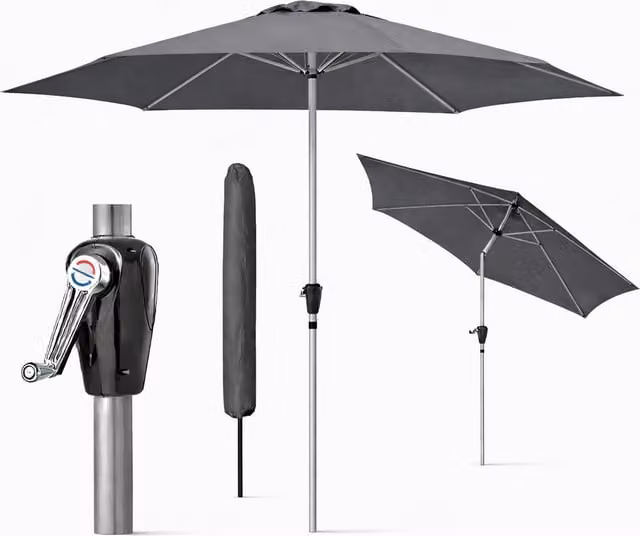 GlamHaus Tilting Garden Parasol Umbrella in Grey with UPF 40 Protection and Cover – 1