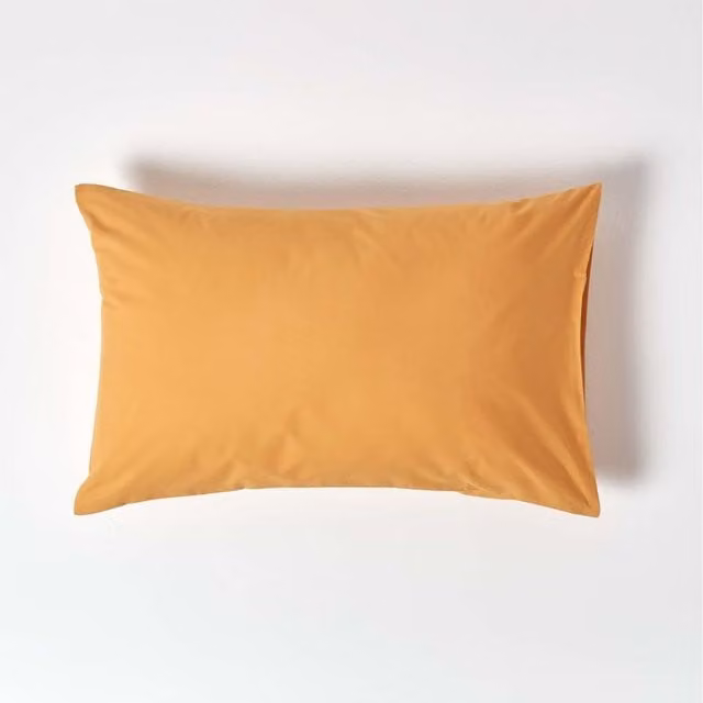 Homescapes 200 Thread Count Egyptian Cotton Percale Housewife Pillowcase, Yellow, W: 74 cm, H: 48 cm