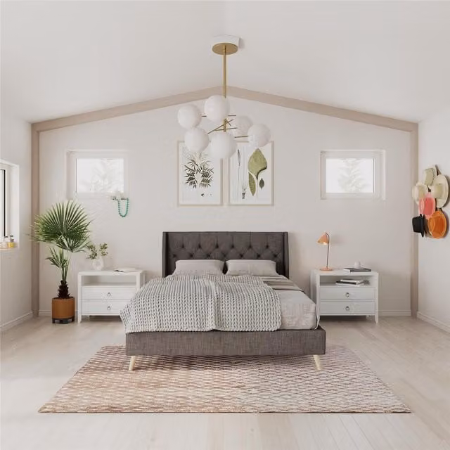 NG Her Majesty Modern Upholstered Bed in Grey, W/D/H: 180 x 200 cm