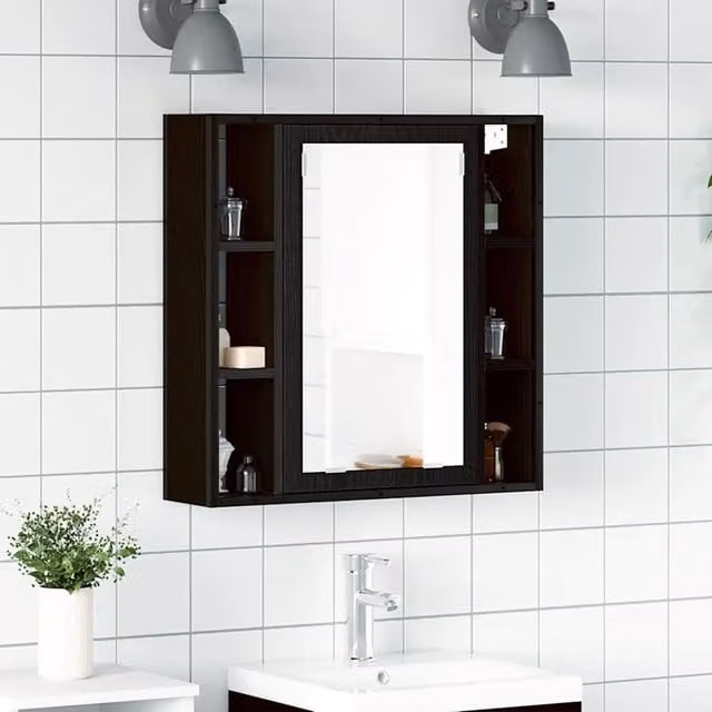 Berkfield Home Black Oak Bathroom Mirror Cabinet, W/D/H: 60 x 16 x 60 cm – 1