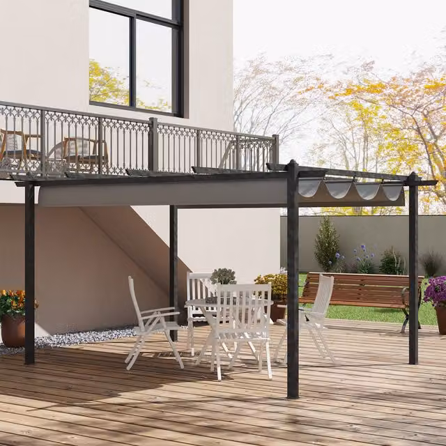 Outsunny Modern Aluminium Pergola Gazebo in Grey, W 400 cm x D 300 cm