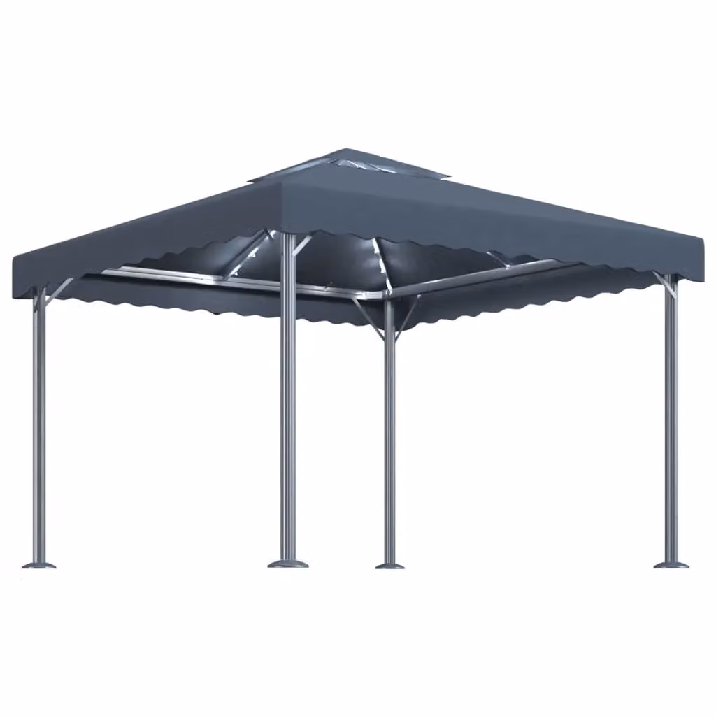Berkfield Home Anthracite Aluminium Gazebo with LED String Lights, W/D: 300 x 300 cm, Black – 2