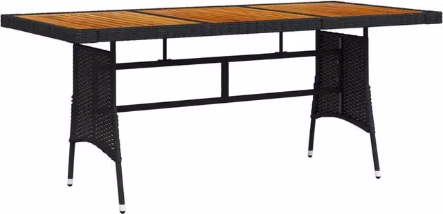 Berkfield Home Extendable Rectangular Garden Table in Black Poly Rattan and Acacia Wood, W/D/H: 160 x 70 x 72 cm