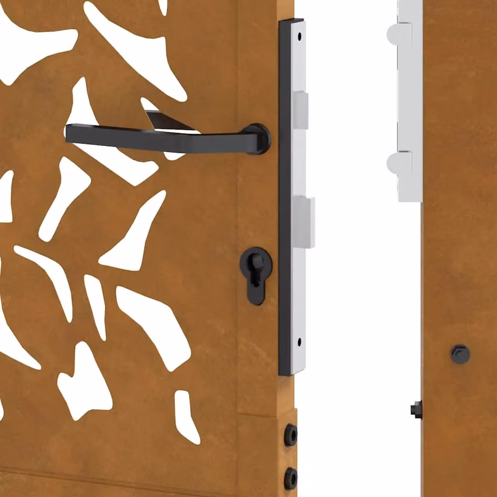 Berkfield Home Garden Gate in Brown Weathering Steel with Leaf Design, W: 105 cm, H: 205 cm – 3