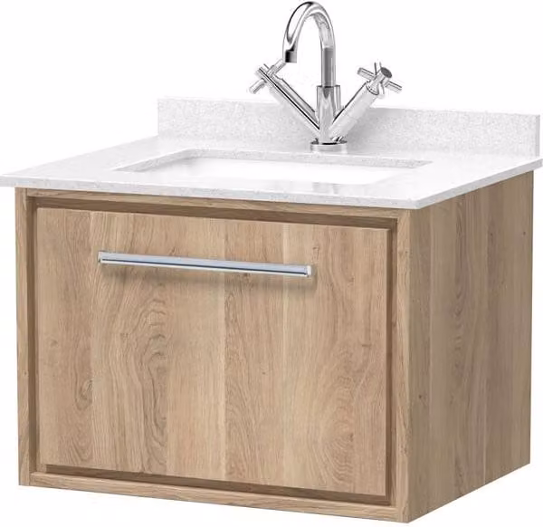 Balterley Longnor 1 Drawer Wall Hung Vanity Basin Unit, Light Oak, Brown, Width: 60 cm
