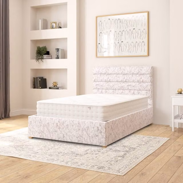 Aspire Kelly Silver Velvet Fabric Ottoman Storage Bed Small Double W/D/H: 120 x 200 cm