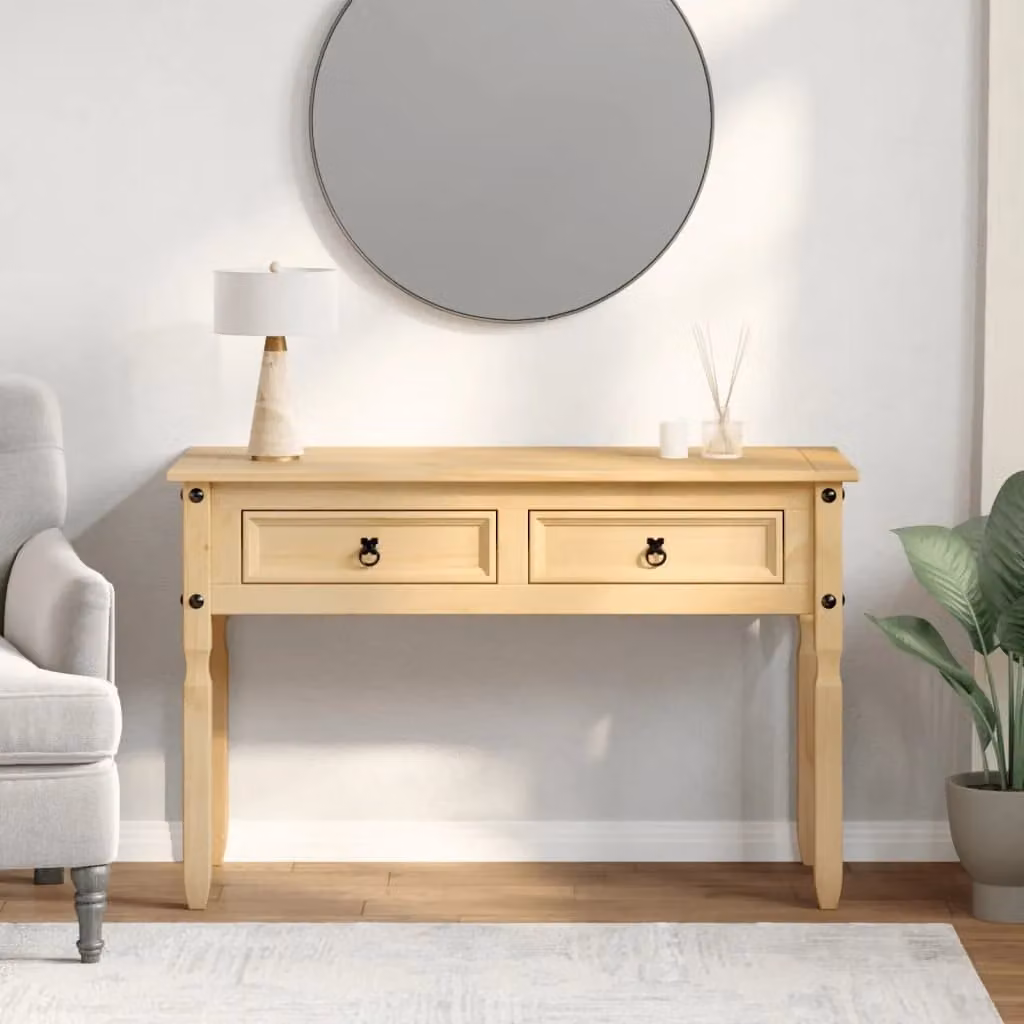 Berkfield Home Corona Console Table in Brown Solid Pine Wood, W/D/H: 115 x 46 x 73 cm