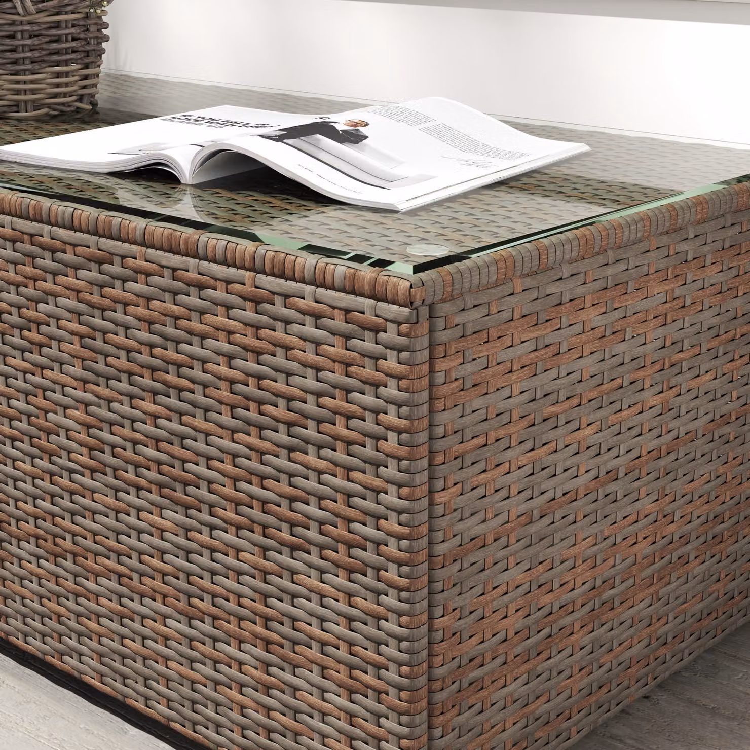 Outsunny Brown Rattan Garden Side Table with Glass Top, W: 90 cm, D: 50 cm – 7