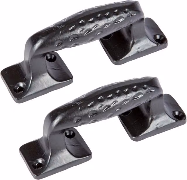 Hammer and Tongs Forged Iron Barn Door Handles in Matt Black, Pack of 2