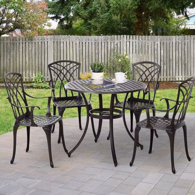 Outsunny 5 Piece Brown Powder Coated Aluminium Bistro Dining Set with Round Table