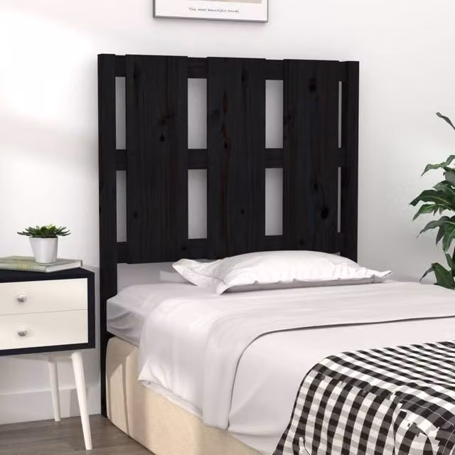 Berkfield Home Beautiful Bed Headboard in Black Solid Pine Wood, W/D/H: 80.5 x 4 x 100 cm – 1