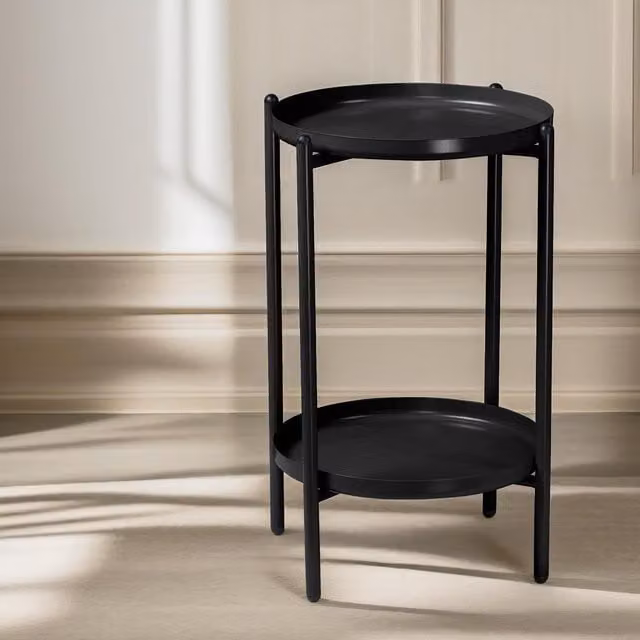 Pirlo Plush 2 Tier Round Metal Coffee Table in Black