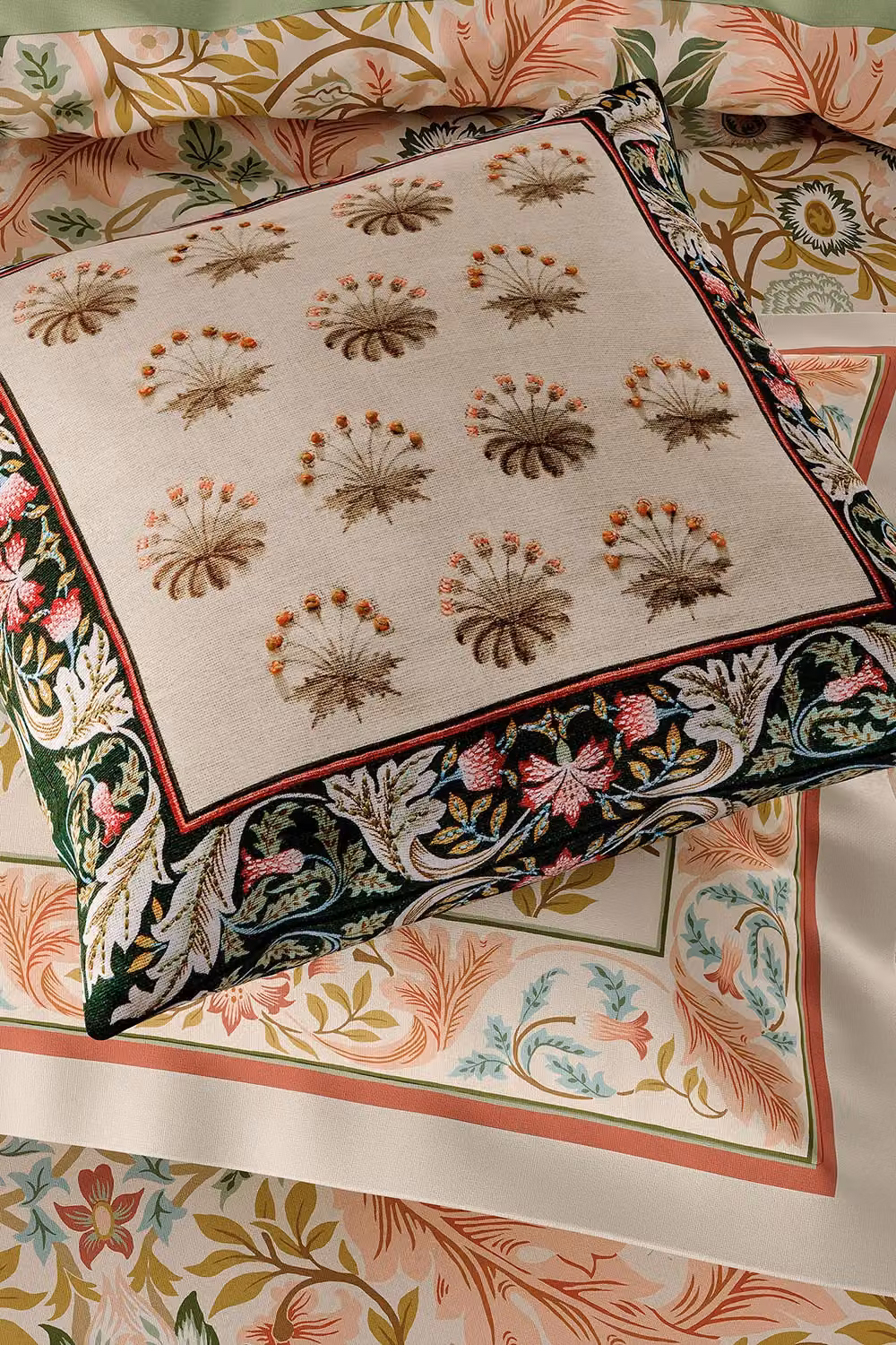 Morris & Co Floral Cotton Square Cushion in Green and White, W/D/H: 45 x 45 x 45 cm – 2