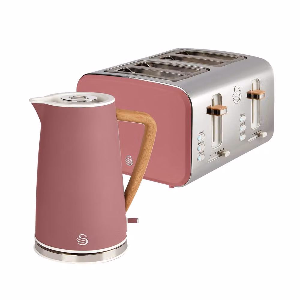 Swan Nordic Kitchen Set Kettle and 4 Slice Toaster in Pink – 2