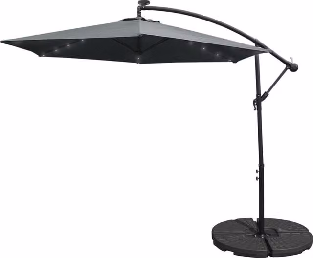 Monster Shop Grey 3m LED Cantilever Parasol with Fan Base and Steel Frame