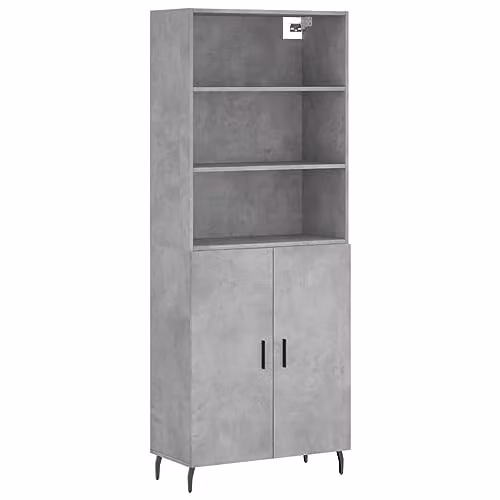 vidaXL Highboard in Concrete Grey with Hinged Doors and Internal Shelves, W/D/H: 69.5 x 34 x 180 cm