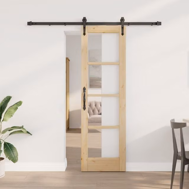 Berkfield Home Minimalist Solid Wood Pine Sliding Door with Hardware Set in Black, W: 61 cm, H: 198.5 cm
