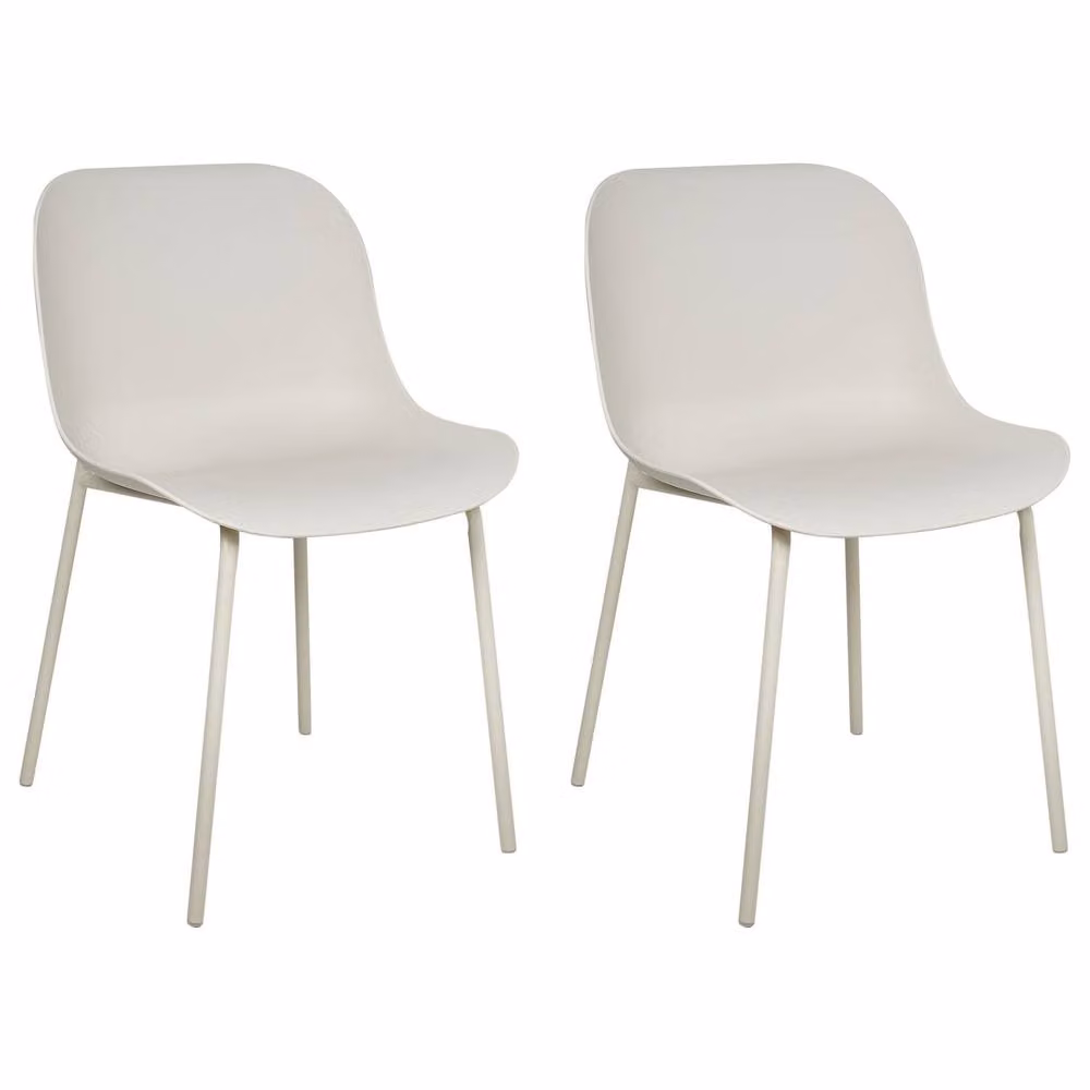 Wyld and Coco Set of 2 Modern Dining Chairs in Beige with Metal Legs – 2