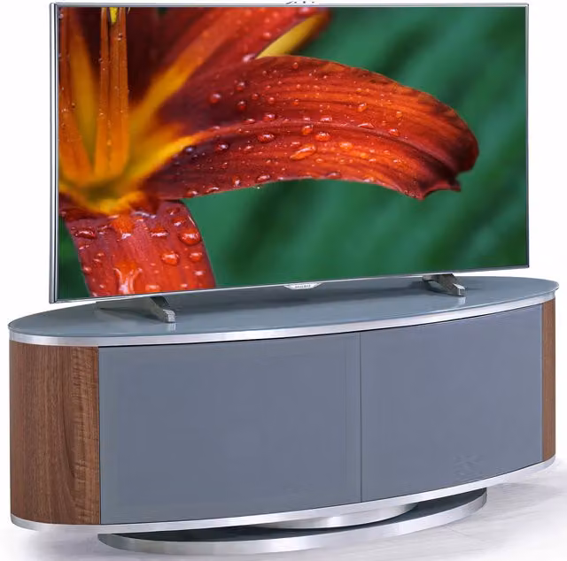 MDA Designs Luna Swivel Base TV Cabinet in Grey Walnut, W: 115.0 cm, D: 47.0 cm, H: 41.0 cm