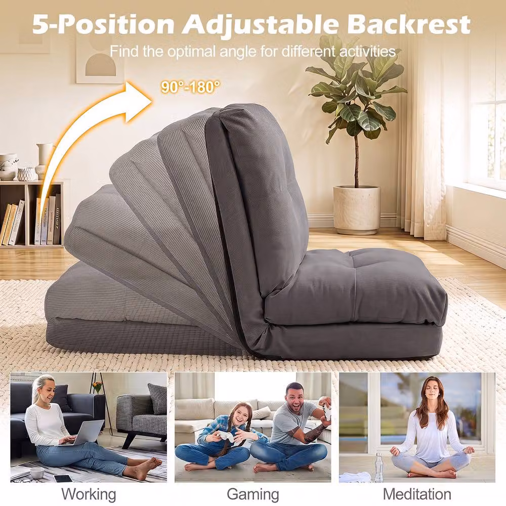 Gymax 5-Level Adjustable Grey Fabric Gaming Floor Chair with Back Support – 6