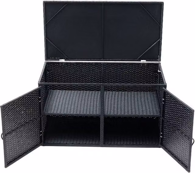 FORGEVIO Black Lidded PE Rattan Storage Box