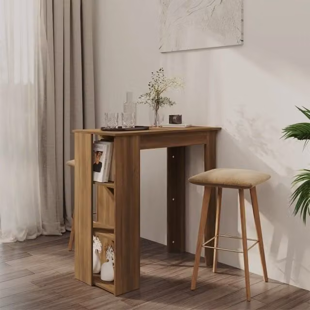Berkfield Home Bar Table with Shelf in Brown Oak, W: 102 cm, D: 50 cm, H: 103.5 cm
