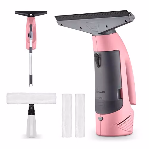 Swan x Lynsey SC59010QOC Rechargeable Cordless Window Vacuum Cleaner with Extension Pole, Pink
