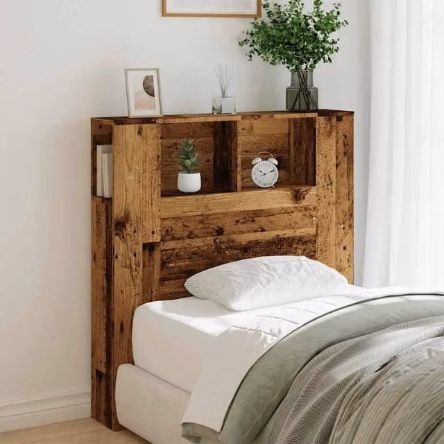 Berkfield Home Headboard Cabinet in Brown Old Wood, W/D/H: 100 x 19 x 104.5 cm