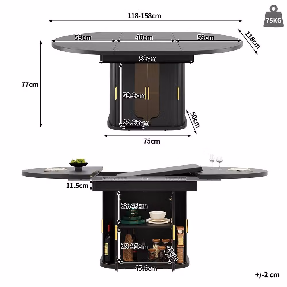 Merax Extendable Round Dining Table in Black with Glass and MDF Laminate – 2