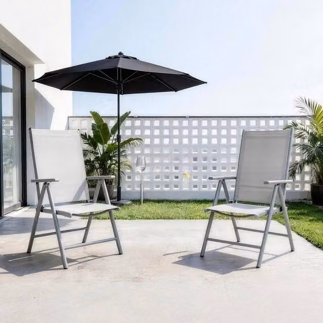 KORVIXA Set of 2 Grey Metal Folding Patio and Garden Chairs