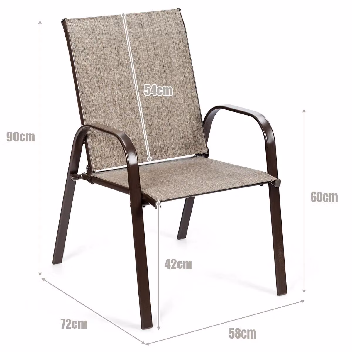 Costway Set of 2 Grey High Back Portable Patio Chairs with Armrests for Garden and Dining – 2