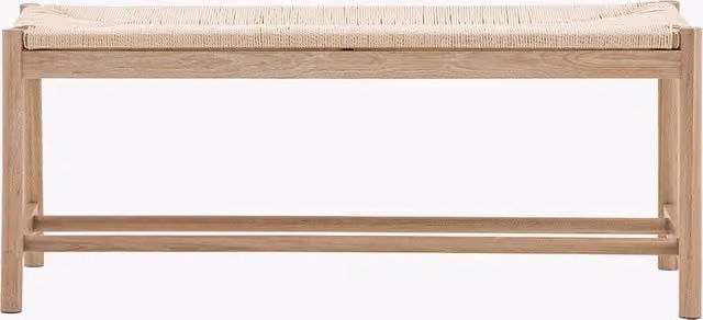 Perch & Parrow Harvest Rope Dining Bench in Oak and Beige Fabric